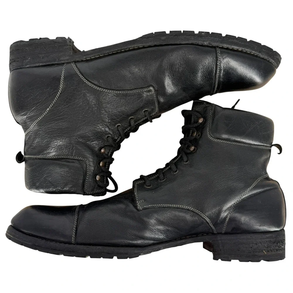 Calzoleria Harris Men 13 Black Leather Cap Toe Vibram Lace Up Ankle  Boots Italy